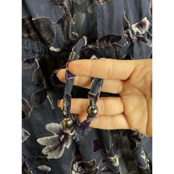 POL Kimono Women's S/M Floral Long Open Front Boho Sheer Velvet - Picture 5 of 8